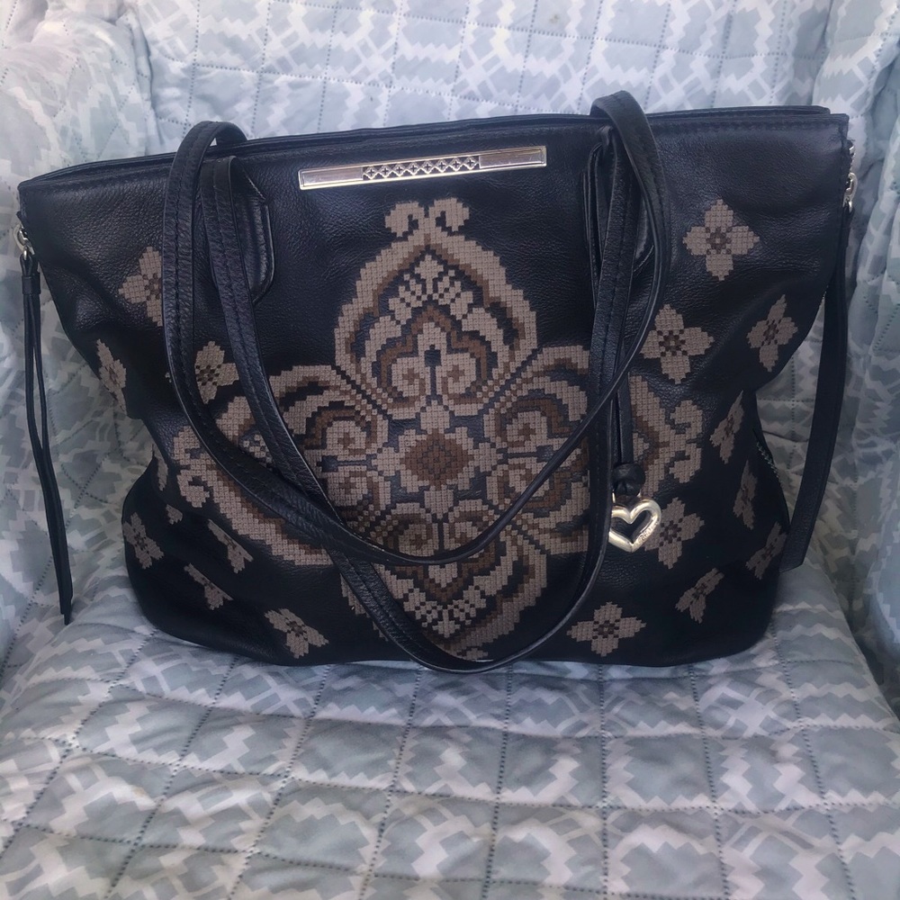 Brighton ‘Anya’ black/putty Scandinavian embroidered tote